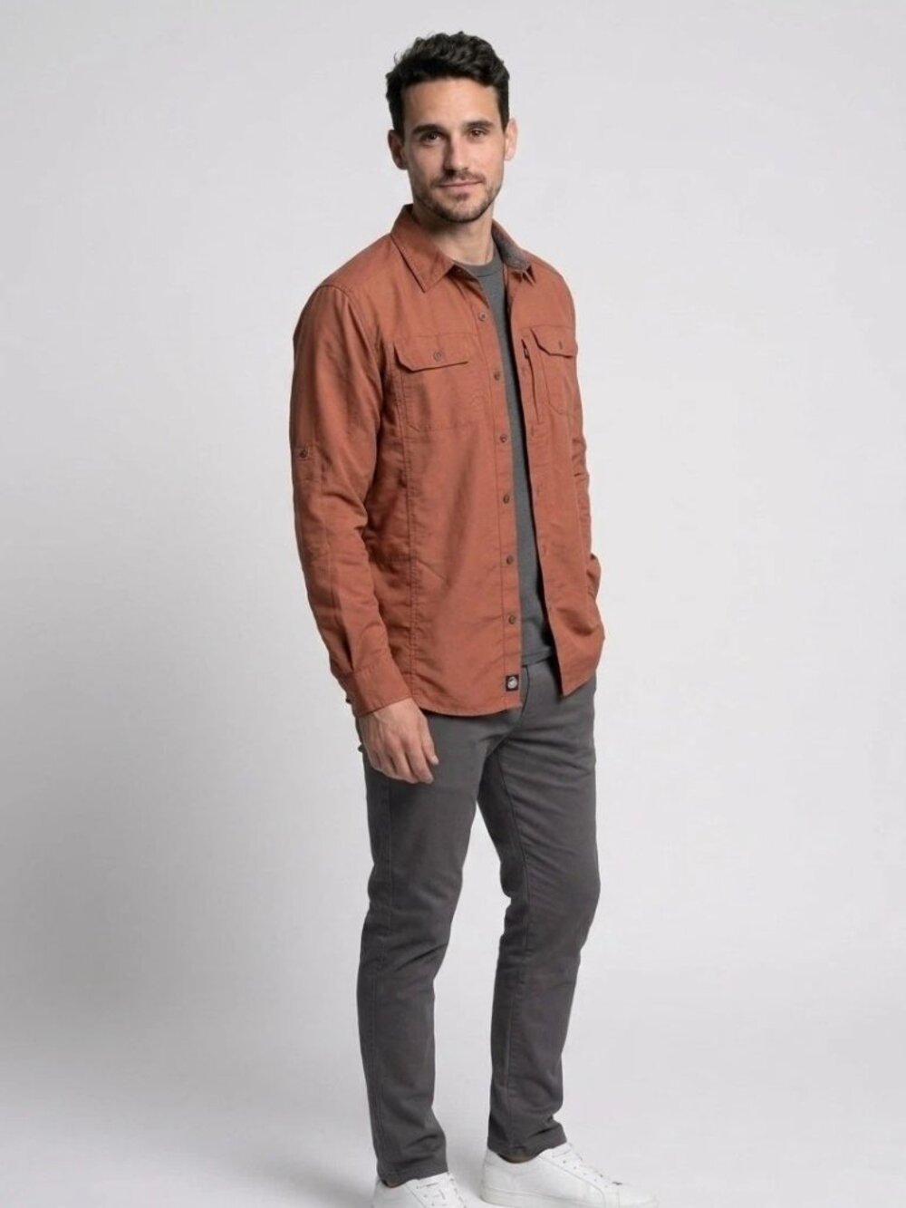 Wrangler Outdoor Series Hiking Roll Tab Sleeve Button Up Shirt In Rust